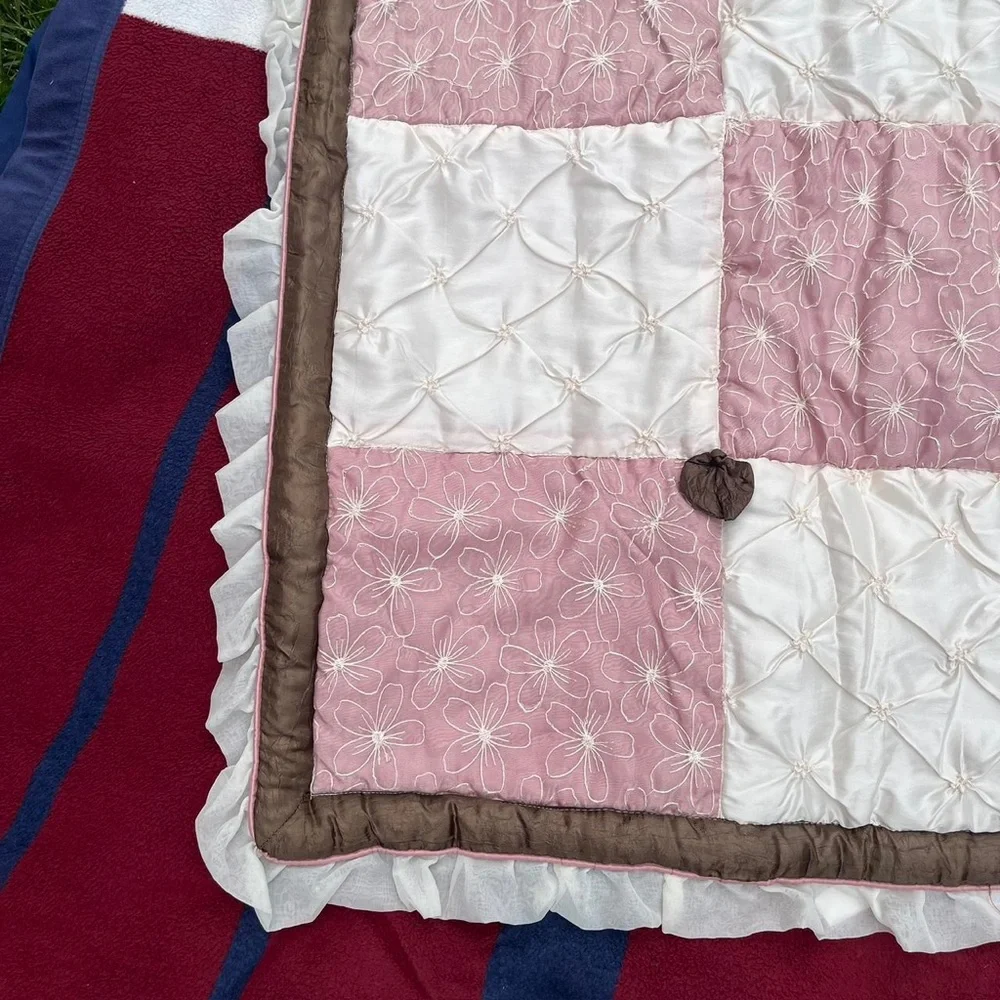 Cocalo baby comforter blanket floral bows reversible pink brown cream frilly